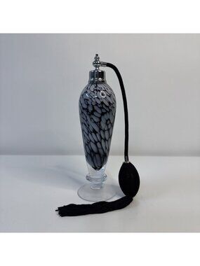 Vintage Gray/Black Swirl Murano Style Glass Perfume Bottle Atomizer w/Tassel 9”